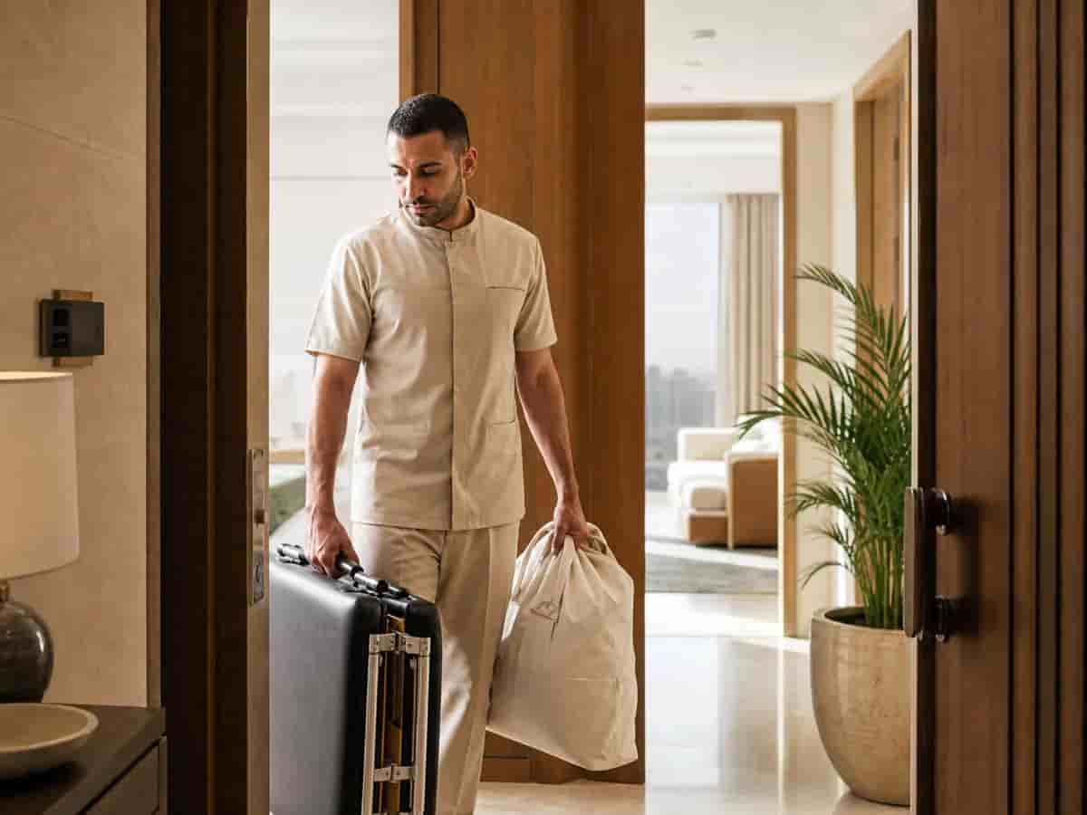 Home massage therapist arriving with full setup
